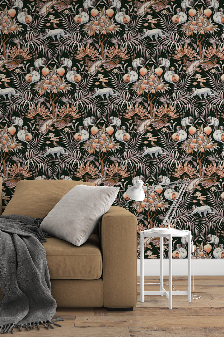 White Monkey Peel & Stick Wallpaper - Monkeys and leaves