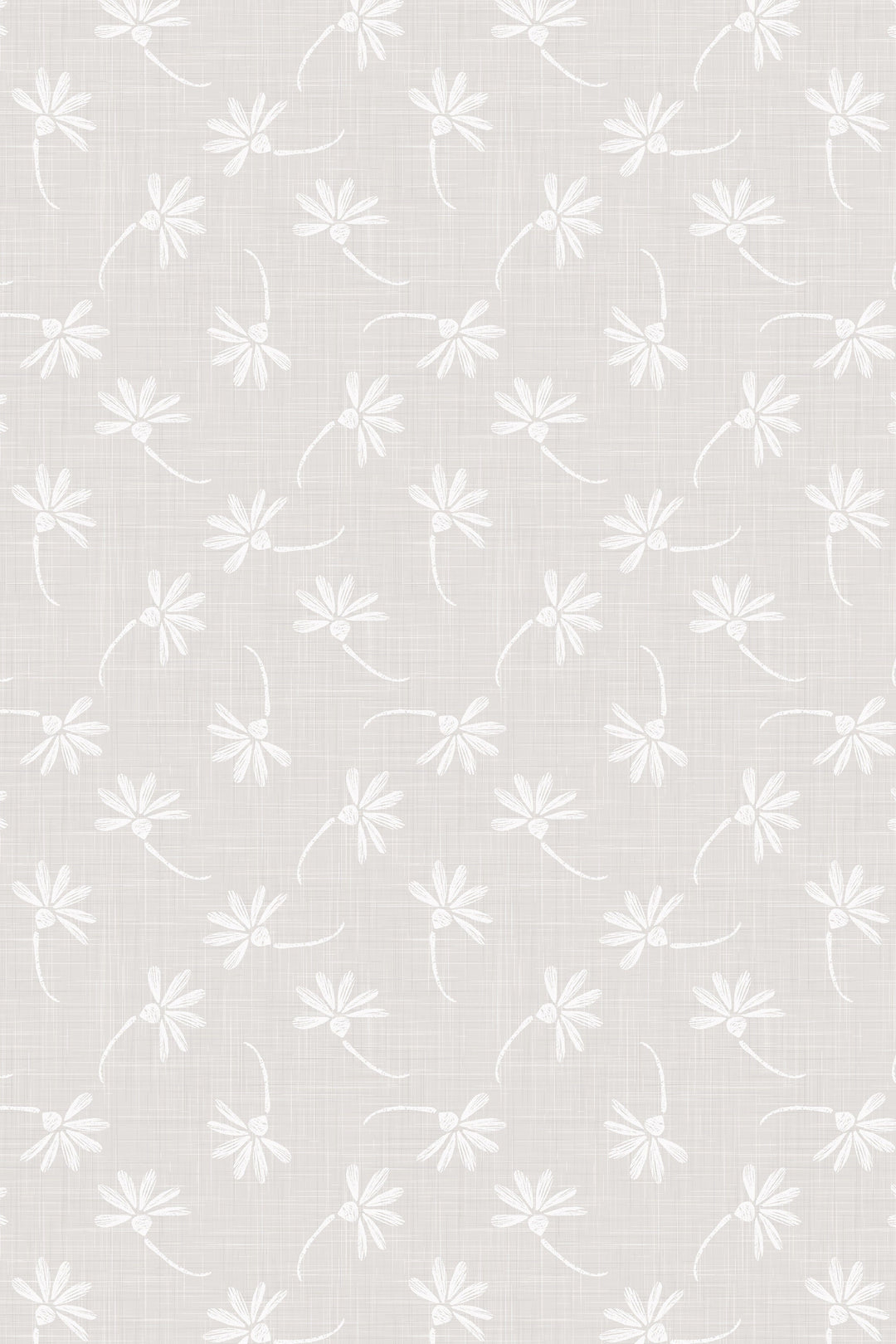 Neutral gray linen wallpaper with flowers 3390