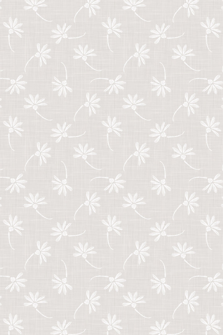 Neutral gray linen wallpaper with flowers 3390