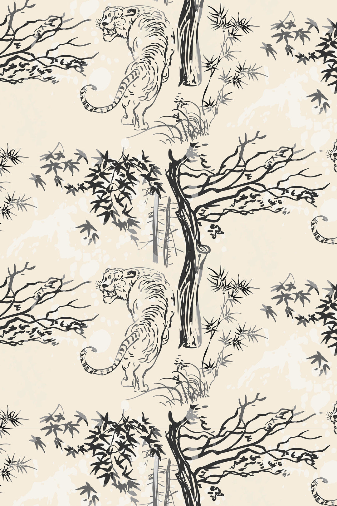 Chinoisery tigers and trees on a beige background