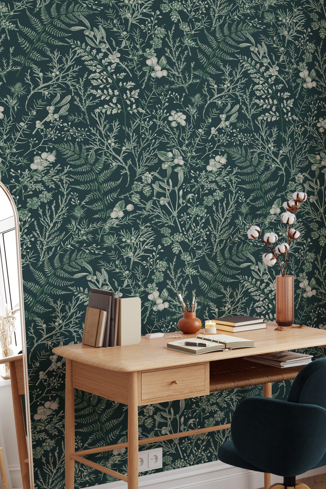 Removable and Renter Friendly, Fern Botanical Wallpaper, Peel and Stick and Traditional Wallpaper, Leaves Wall Art, Self Adhesive 3454