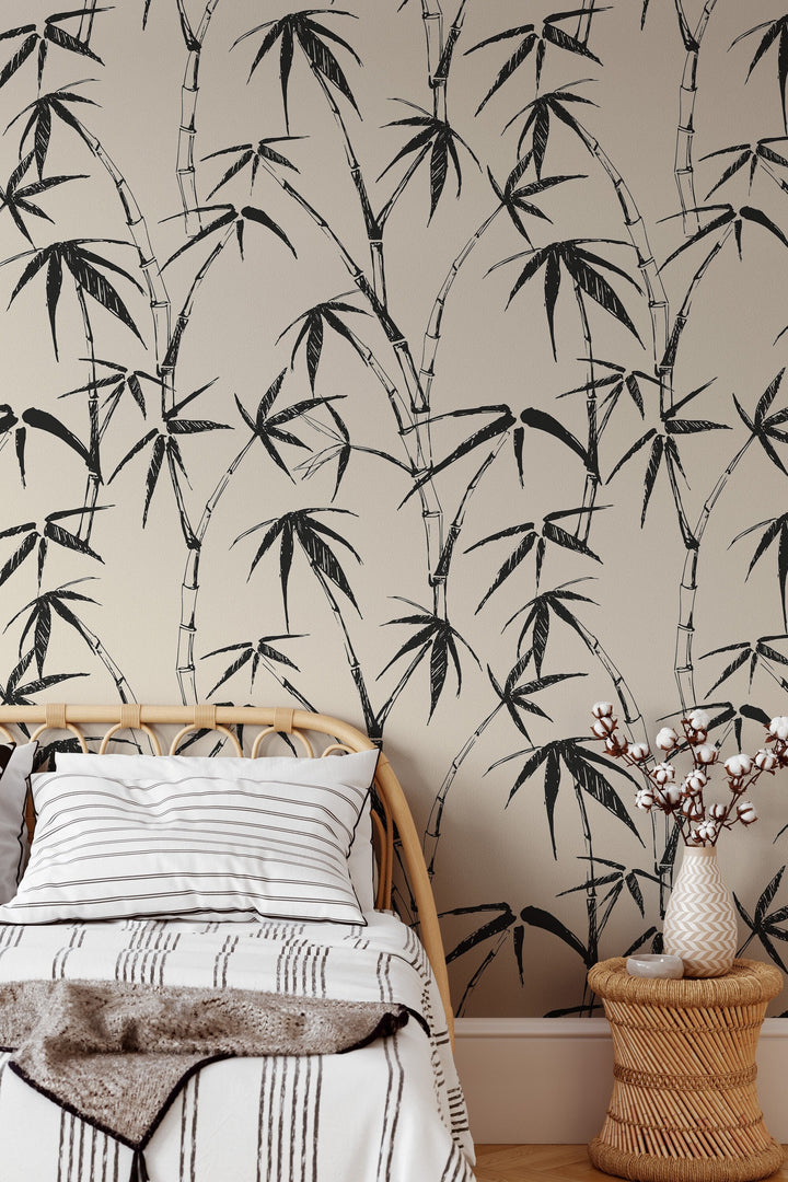 Bamboo Palm Leafs Wallpaper Boho herbs 3456