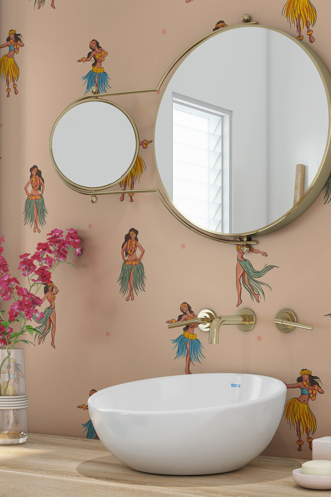 Hawaiian dancers Retro Wallpaper - Peel & Stick - Removable