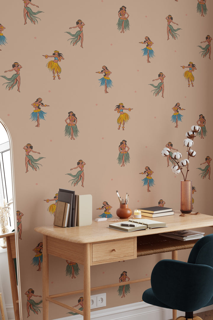 Hawaiian dancers Retro Wallpaper - Peel & Stick - Removable