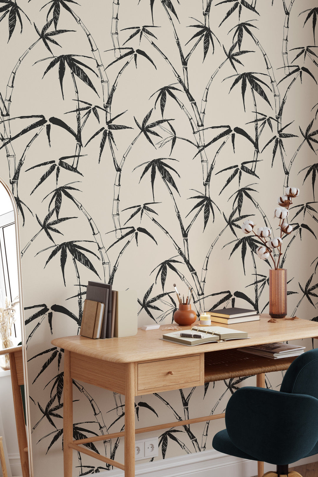 Bamboo Palm Leafs Wallpaper, Boho herbs 3456