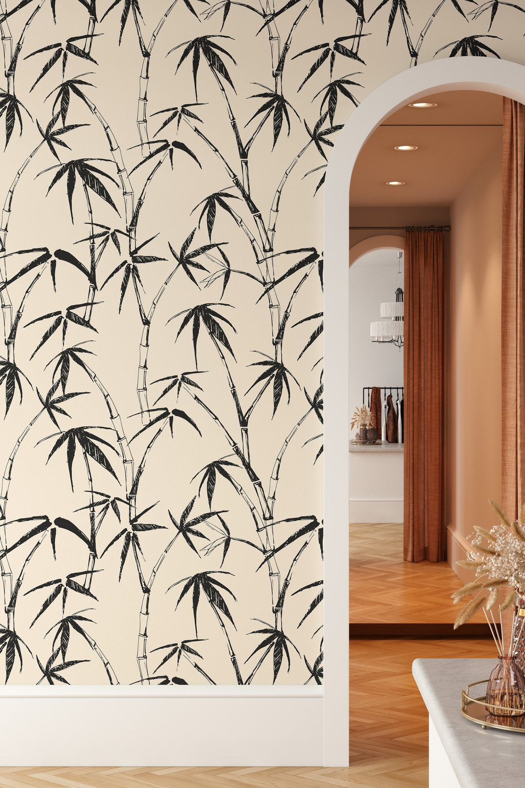 Bamboo Palm Leafs Wallpaper, Boho herbs 3456