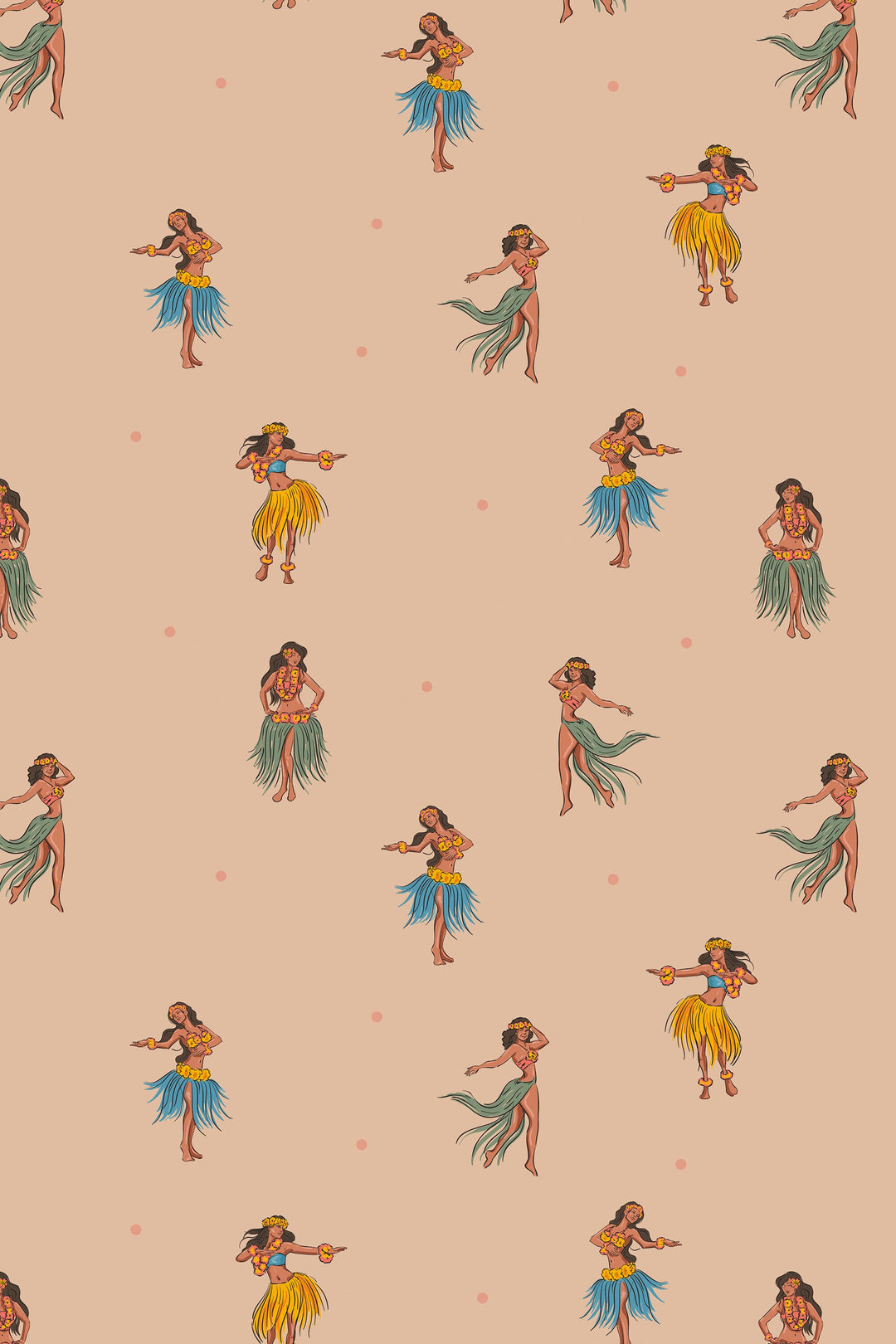 Hawaiian dancers Retro Wallpaper - Peel & Stick - Removable