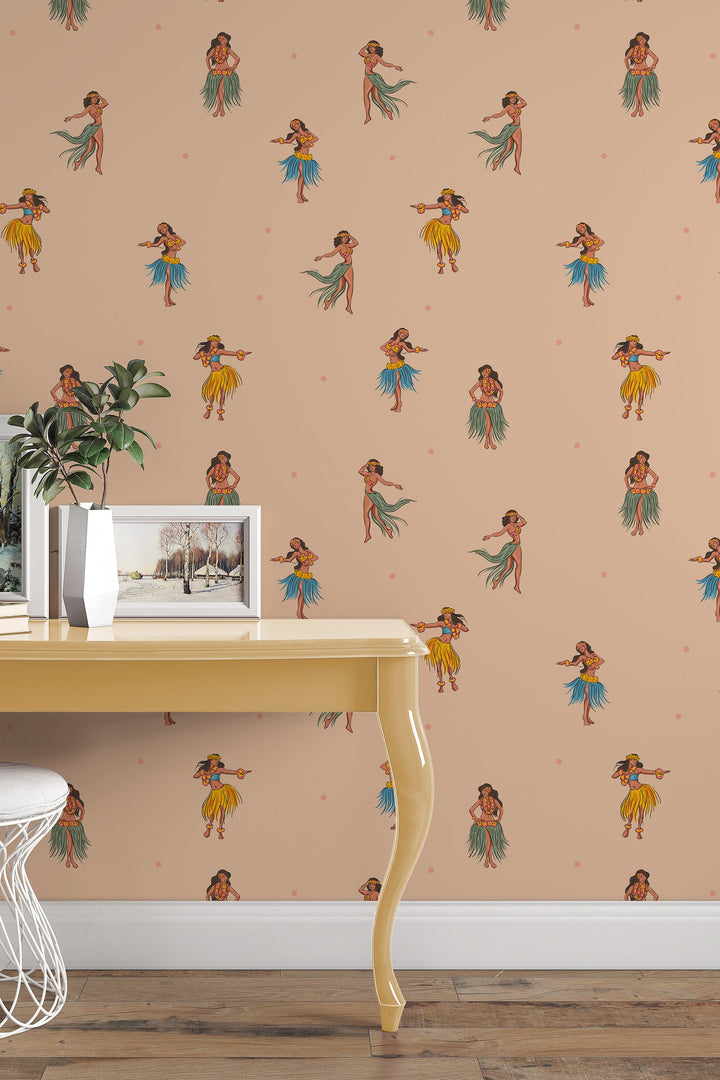 Hawaiian dancers Retro Wallpaper - Peel & Stick - Removable