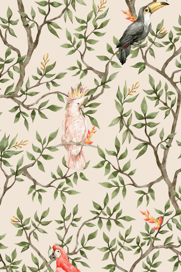 Parrots Mural Chinoisery wallpaper #3502 - Wallpaper