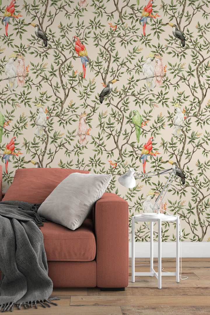 Parrots Mural Chinoisery wallpaper #3502 - Wallpaper