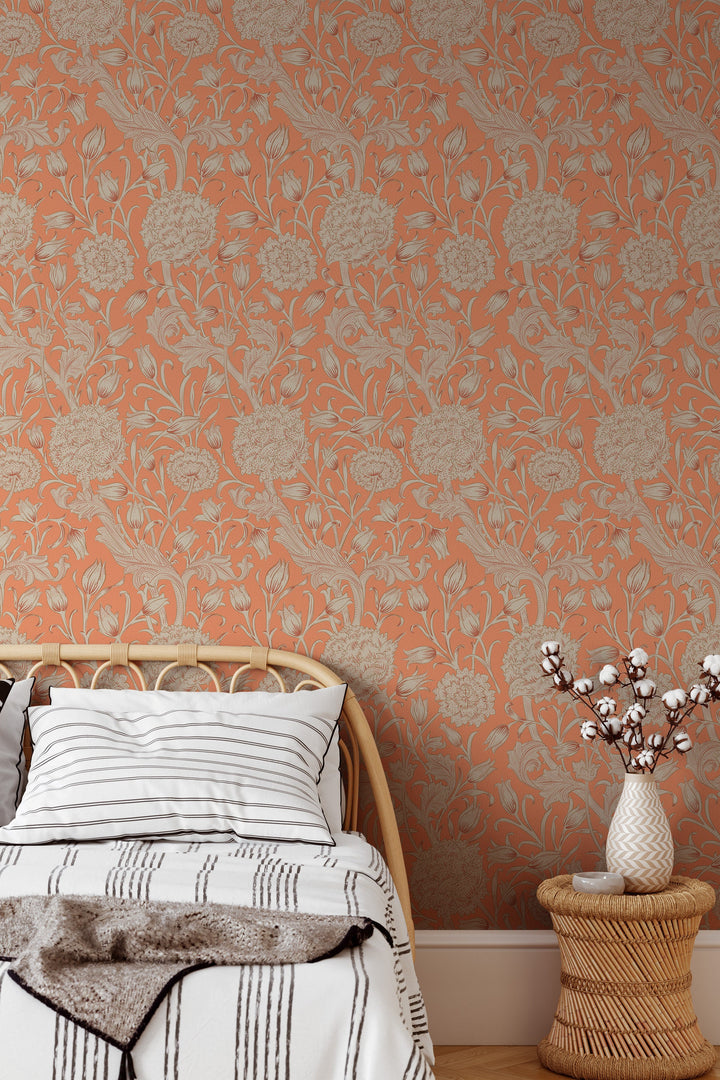 William Morris Wallpaper - orange background #3485