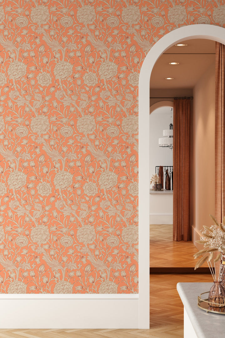 William Morris Wallpaper - orange background #3485