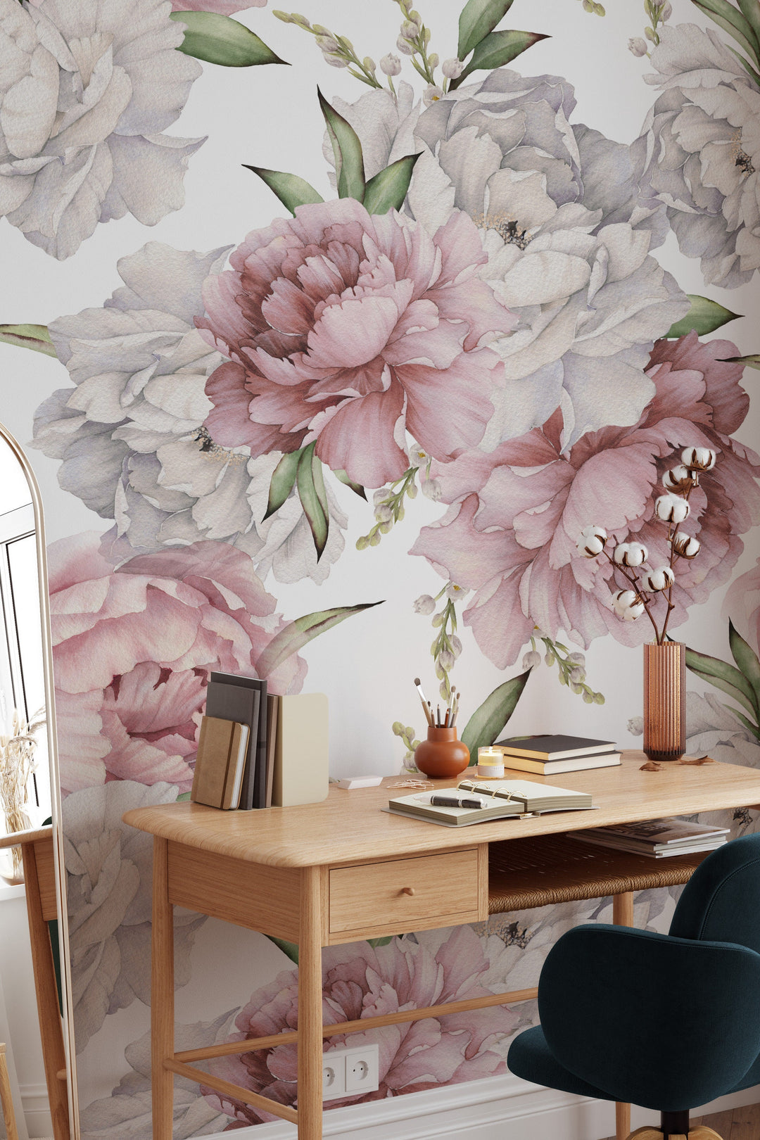 Peony bouquet Peel and Stick wallpaper | Traditional #3497