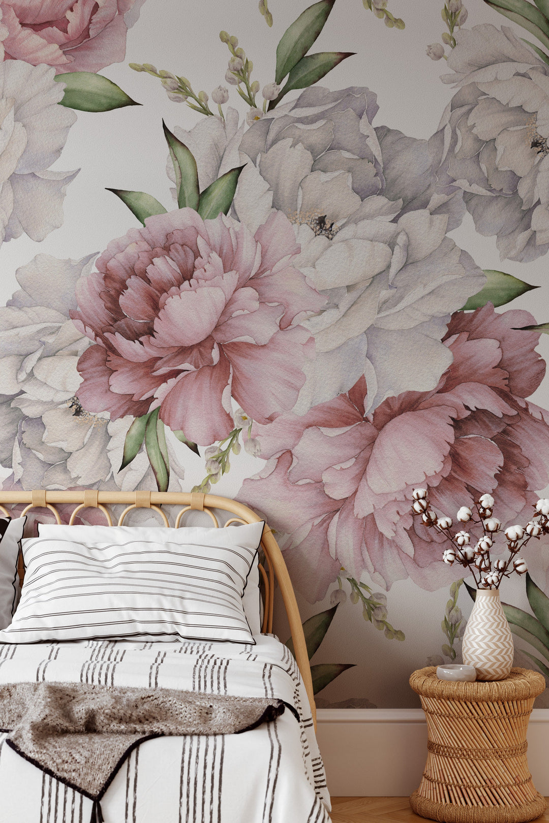 Peony bouquet Peel and Stick wallpaper | Traditional #3497