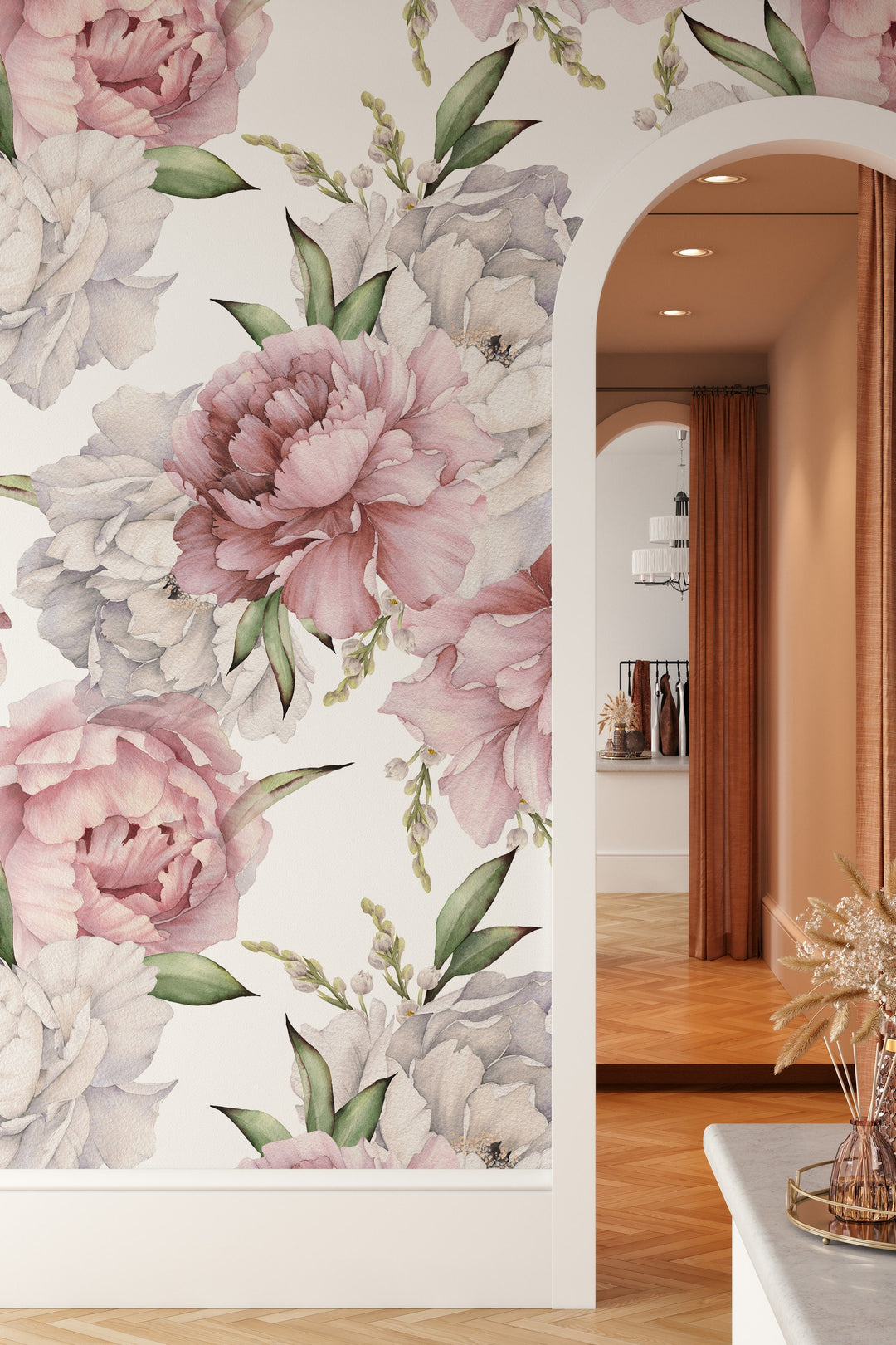 Peony bouquet Peel and Stick wallpaper | Traditional #3497