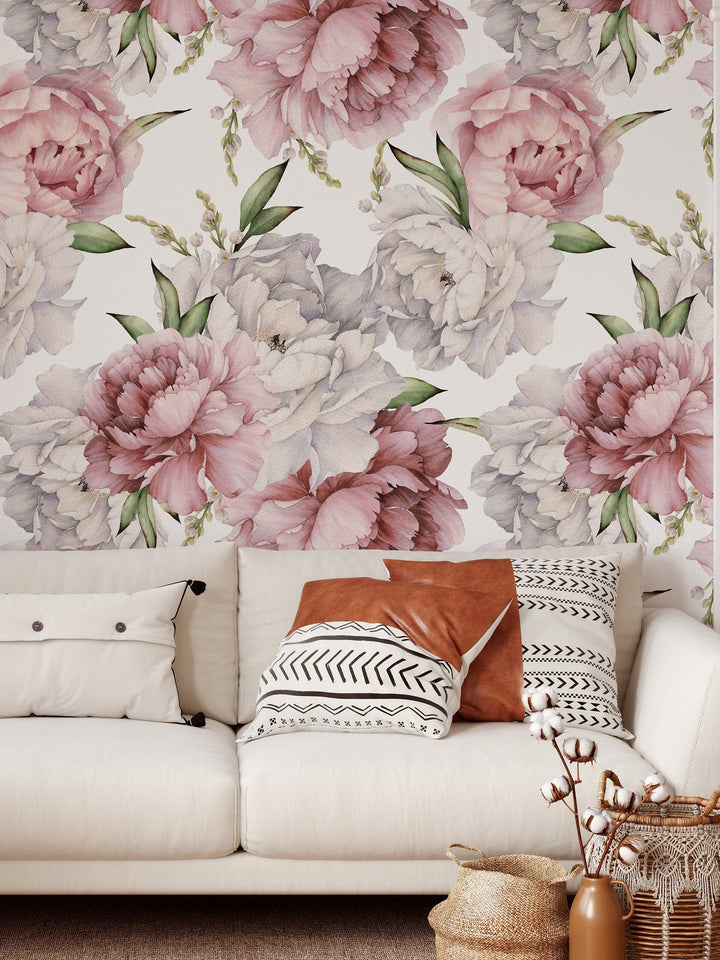 Peony bouquet Peel and Stick wallpaper | Traditional #3497