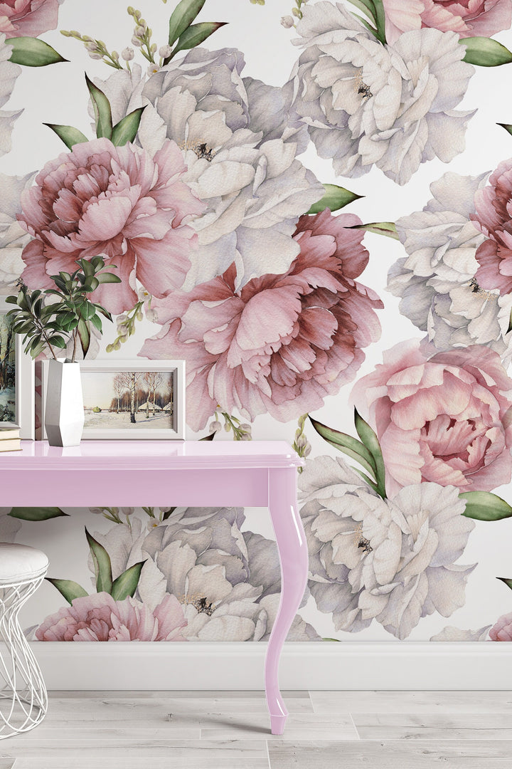 Peony bouquet Peel and Stick wallpaper | Traditional #3497