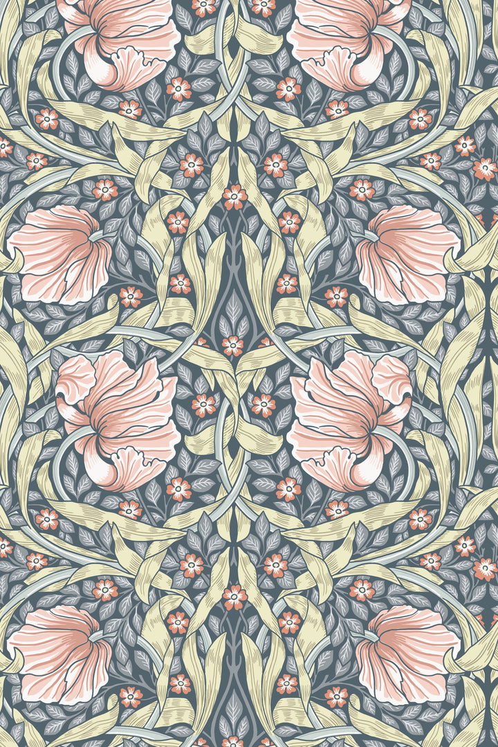William Morris light pink flowers -  Peel and Stick - Traditional Wallpaper #3542