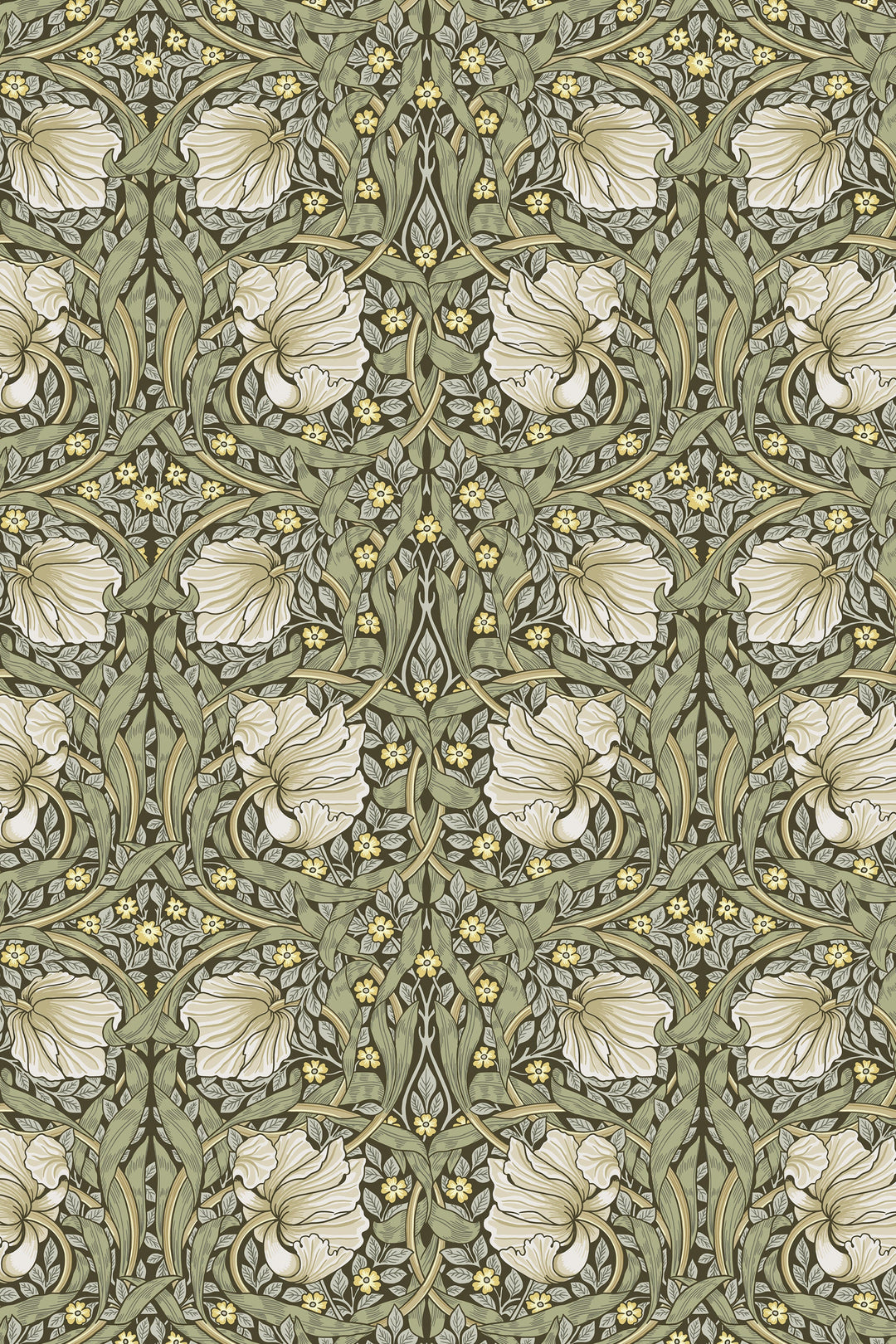 William Morris white flowers -  Peel and Stick - Traditional Wallpaper #3541