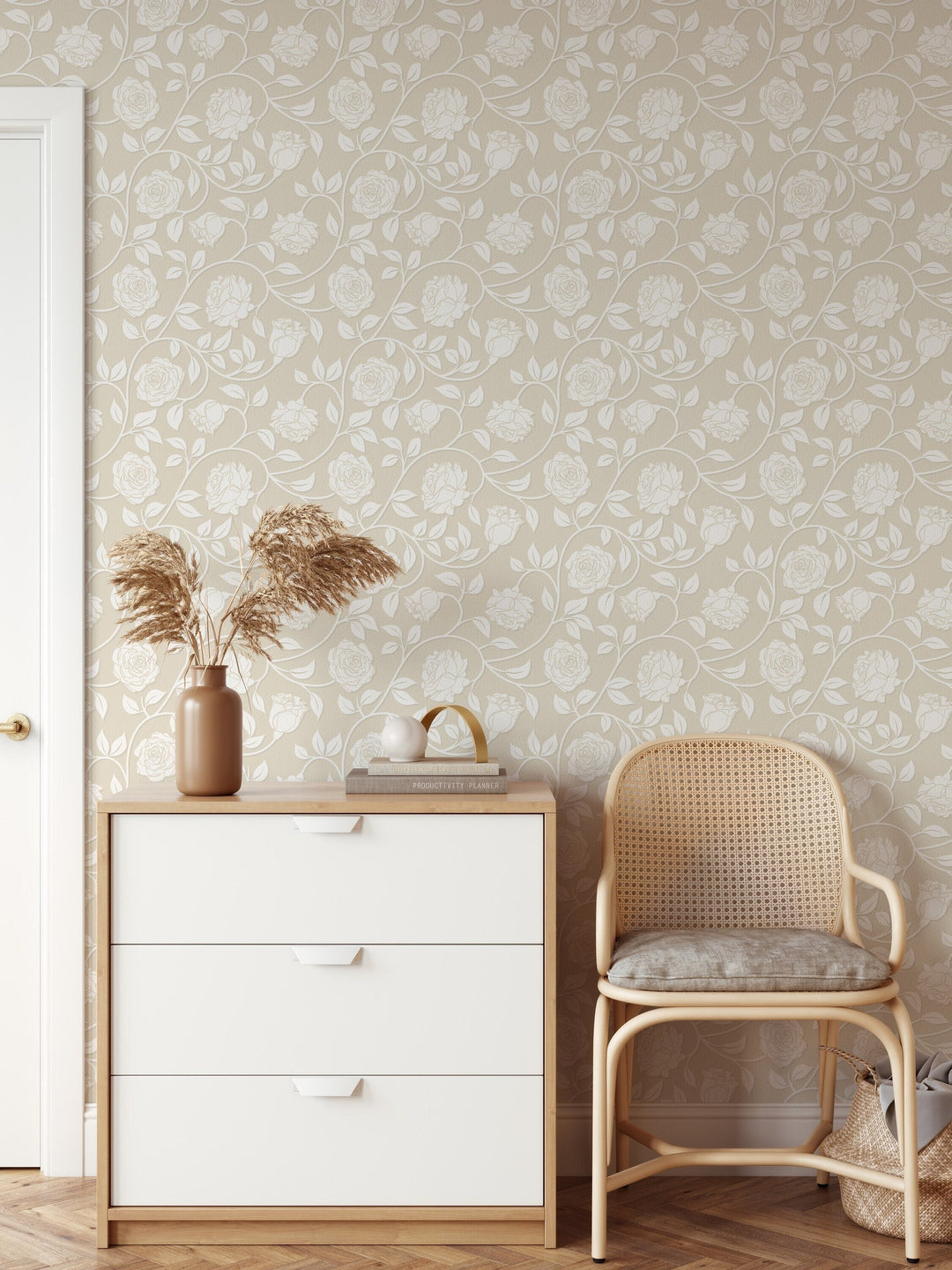 Botanical wallpaper neutral pattern - Peel & Stick