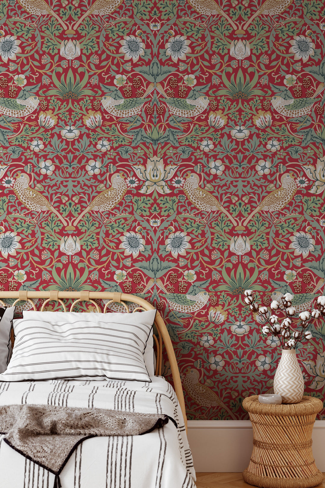 William Morris Birds and strawberry -  Peel and Stick - Traditional Wallpaper #3540
