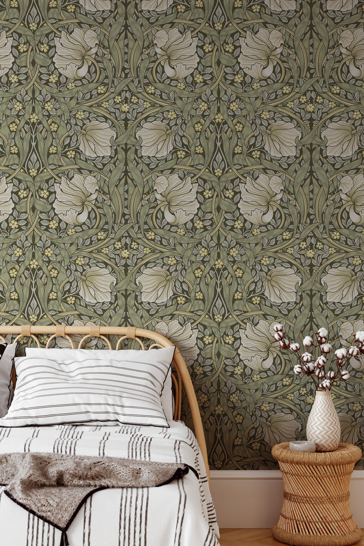 William Morris white flowers - Peel and Stick - Traditional