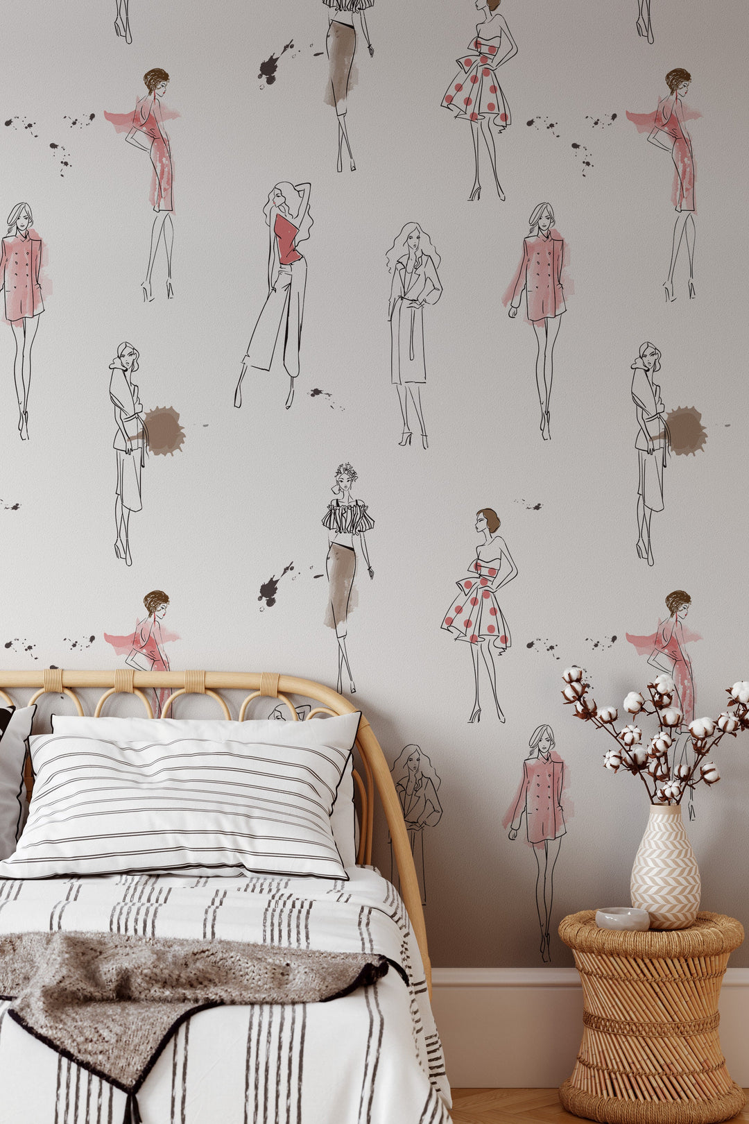 Watercolor seamless wallpaper fashion girls - Peel & Stick