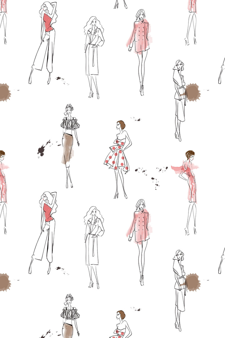 Watercolor seamless wallpaper fashion girls - Peel & Stick