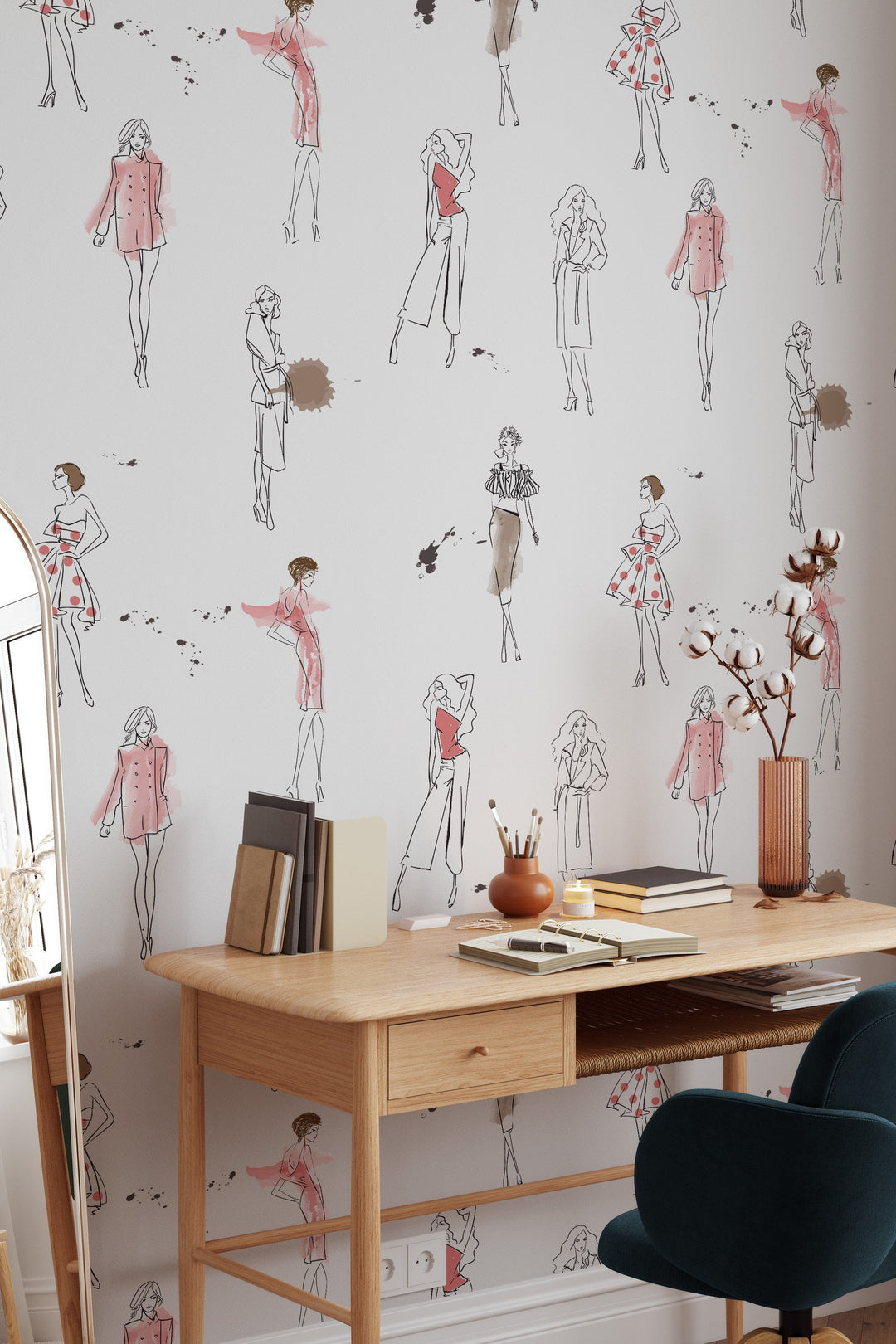 Watercolor seamless wallpaper fashion girls - Peel & Stick