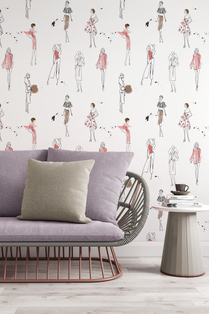 Watercolor seamless wallpaper, fashion girls  - Peel & Stick - Removable Self Adhesive and Traditional wallpaper #3552