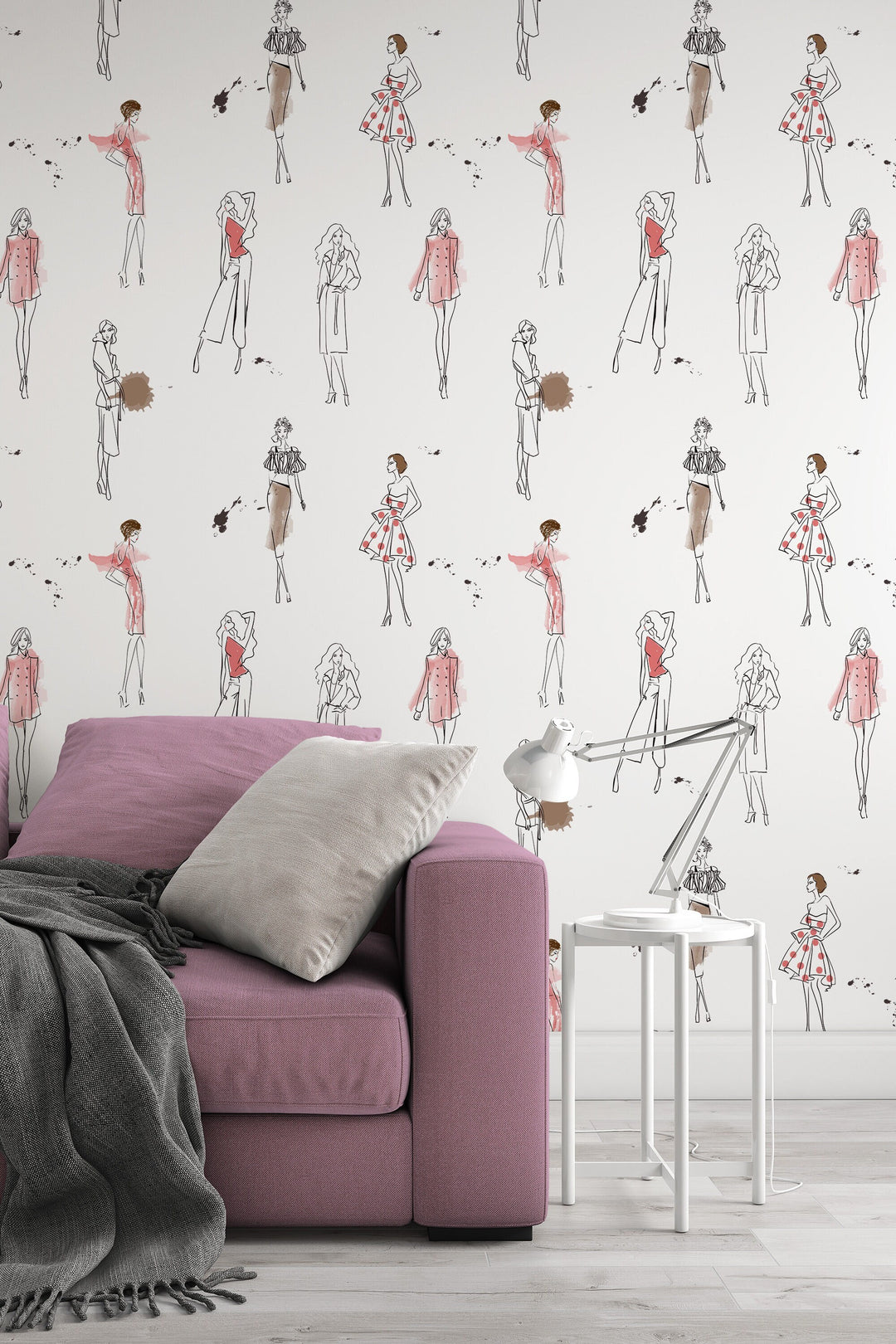 Watercolor seamless wallpaper fashion girls - Peel & Stick