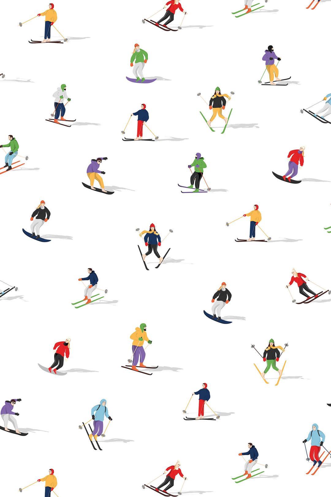 retro salomon ski wallpaper People on Skis Retro Pattern White Wallpaper 3562 Traditional Smooth Vinyl / Sample 12x9 in