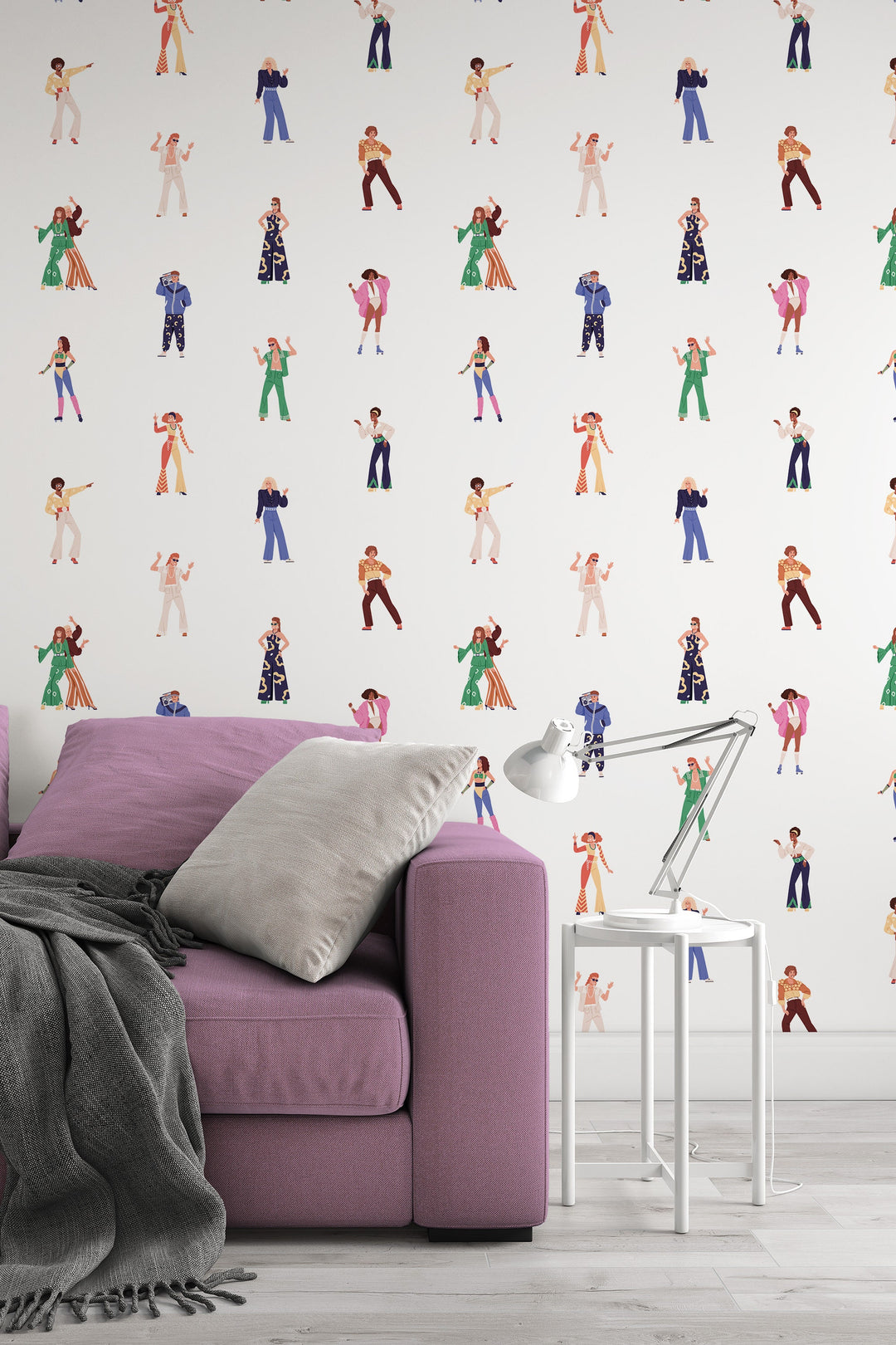 Girls dance Retro White Wallpaper - Peel & Stick