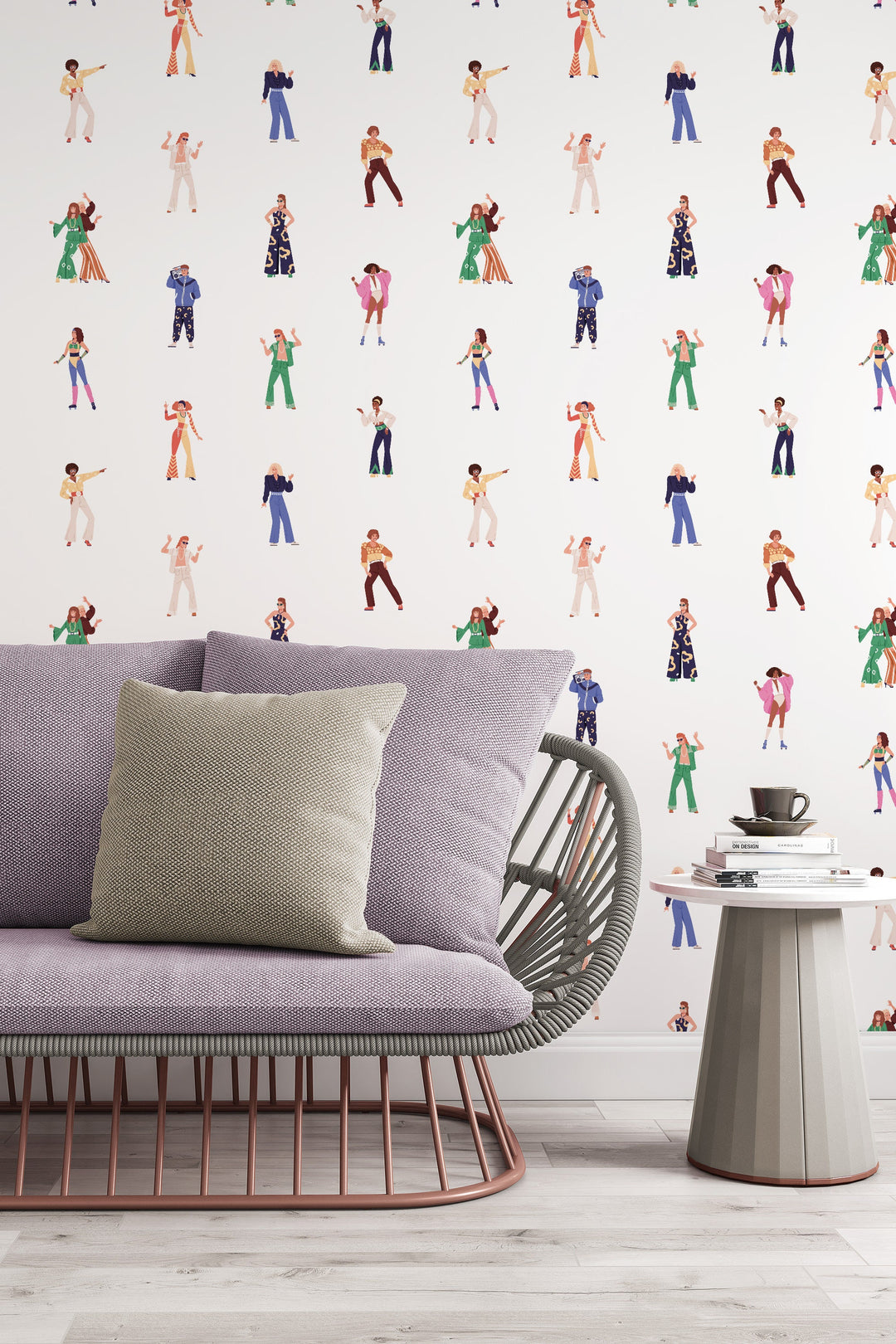 Girls dance Retro White Wallpaper - Peel & Stick