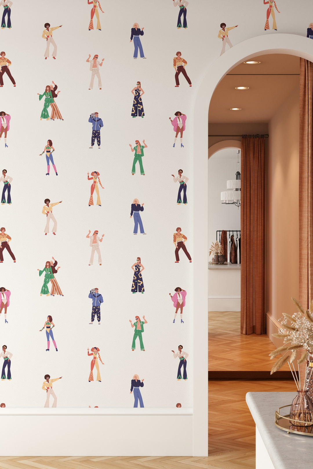 Girls dance Retro White Wallpaper - Peel & Stick