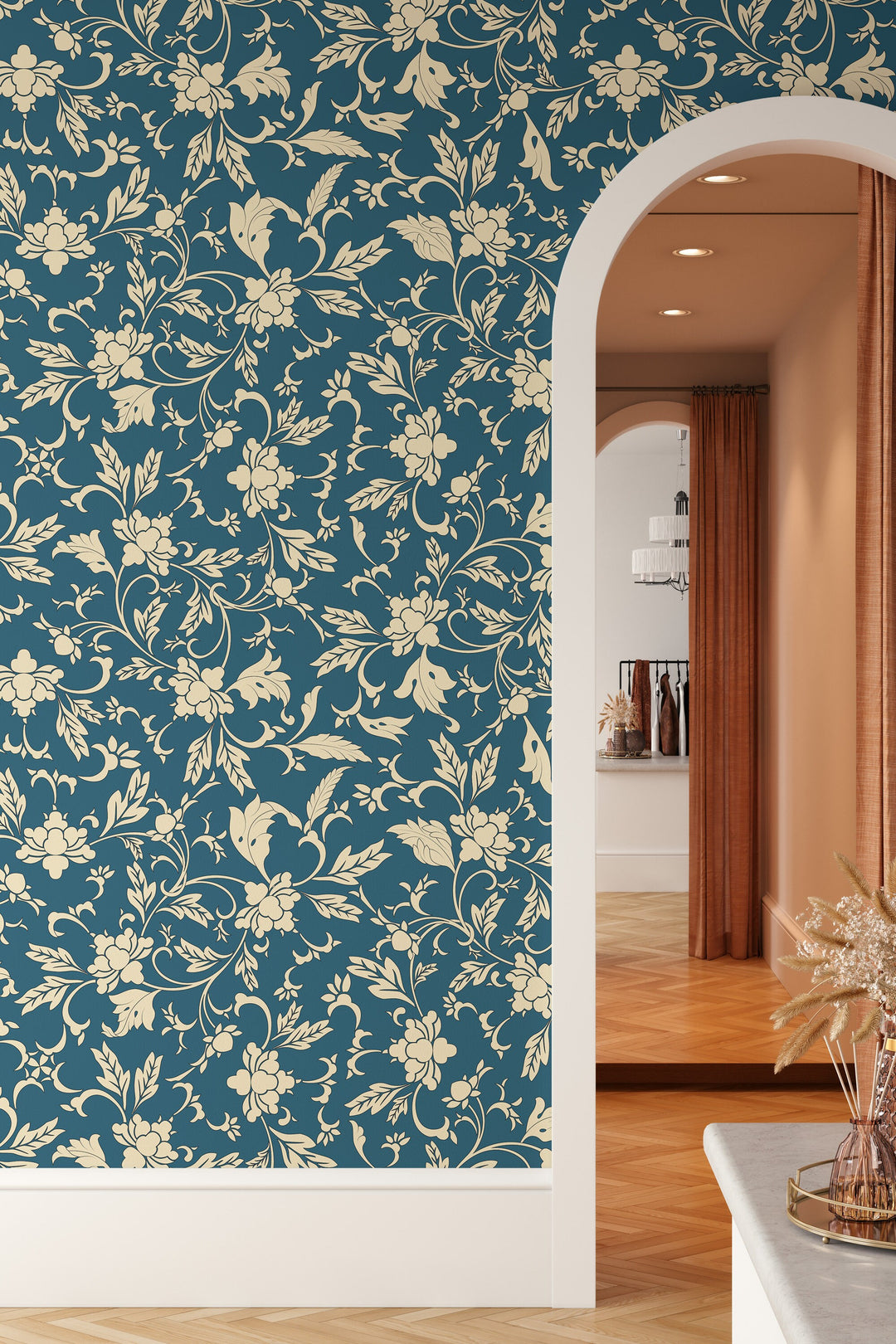 William Morris light dark wallpaper floral NEW -  Peel and Stick - Traditional Wallpaper #3559