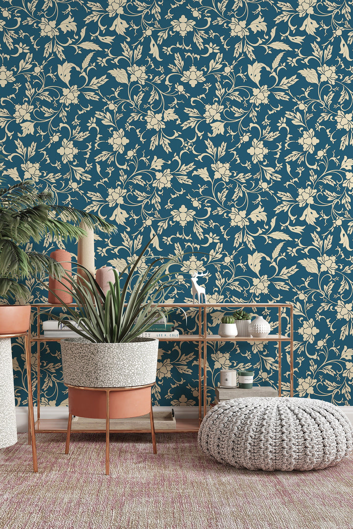 William Morris dark wallpaper floral - Peel and Stick