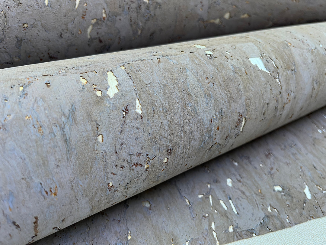 Natural Cork wallpaper Gray with metallic silver Grasscloth