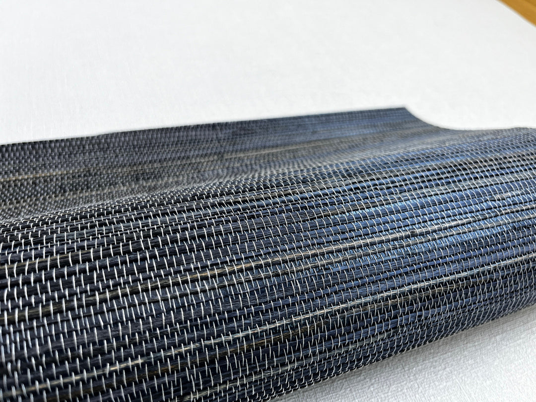 Natural Hemp Grasscloth dark graphite blue Wallpaper painted in matte dark blue color 41069