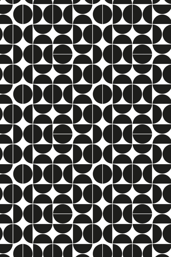 Renter friendly Black Geometric wallpaper circles moons