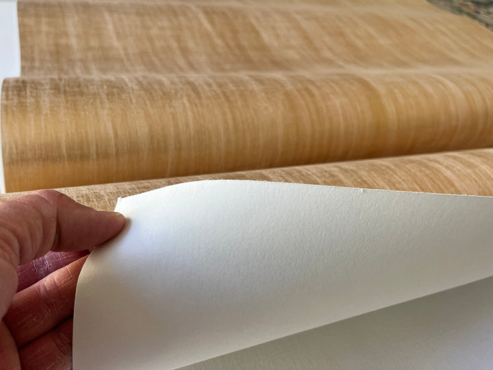 a person holding a piece of paper near a piece of wood