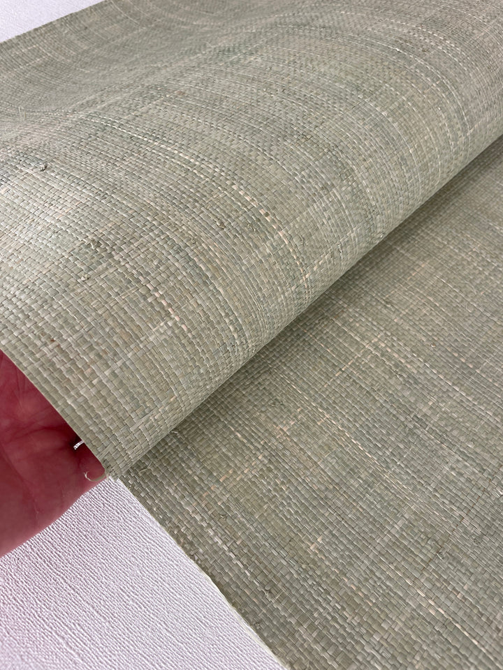 Natural Grasscloth Raffia rough Wallpaper Natural fibers with gray to light greenish tint 45019