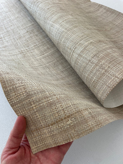 Natural Grasscloth Raffia rough Wallpaper Natural fibers in beige with gray color 45015