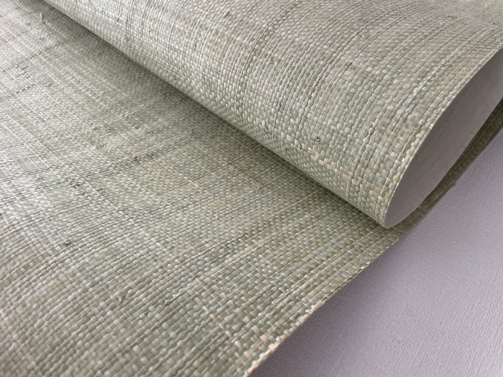 Natural Grasscloth Raffia rough Wallpaper Natural fibers with gray to light greenish tint 45015