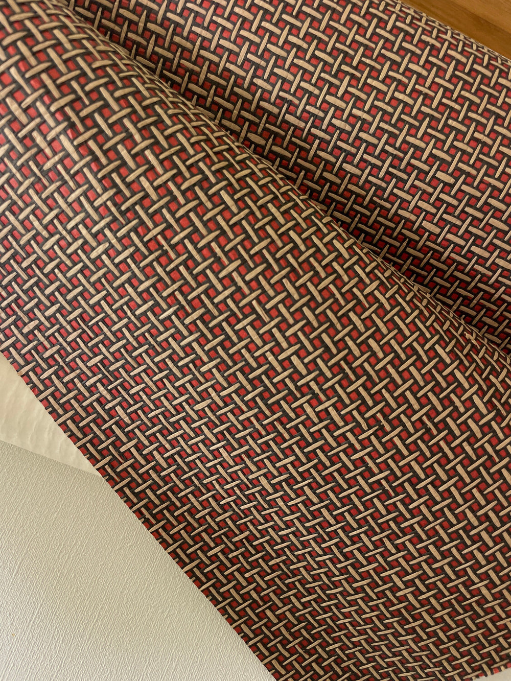 Natural Grasscloth Hemp Wallpaper painted Burgundy color with geometric pattern 46813