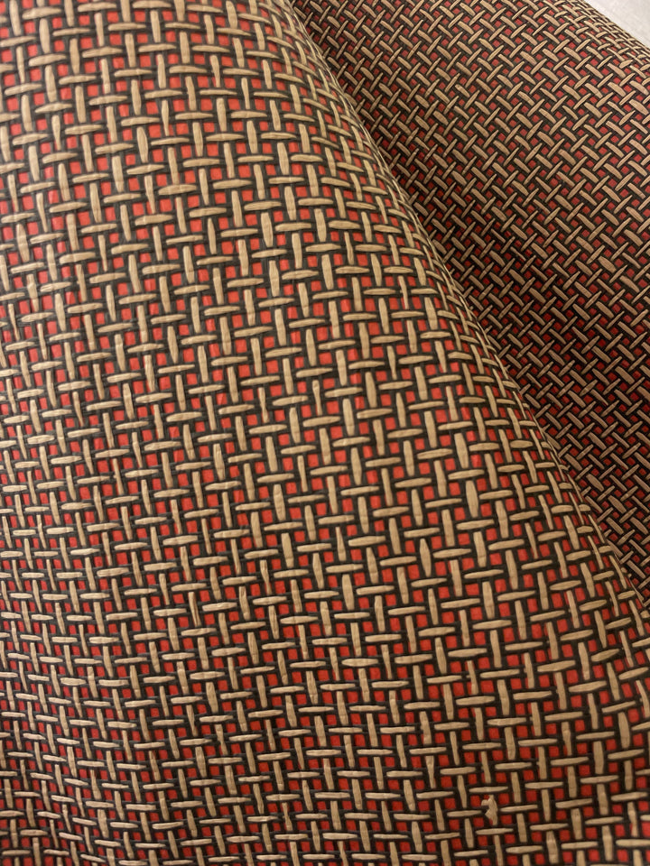 Natural Grasscloth Hemp Wallpaper painted Burgundy color with geometric pattern 46813