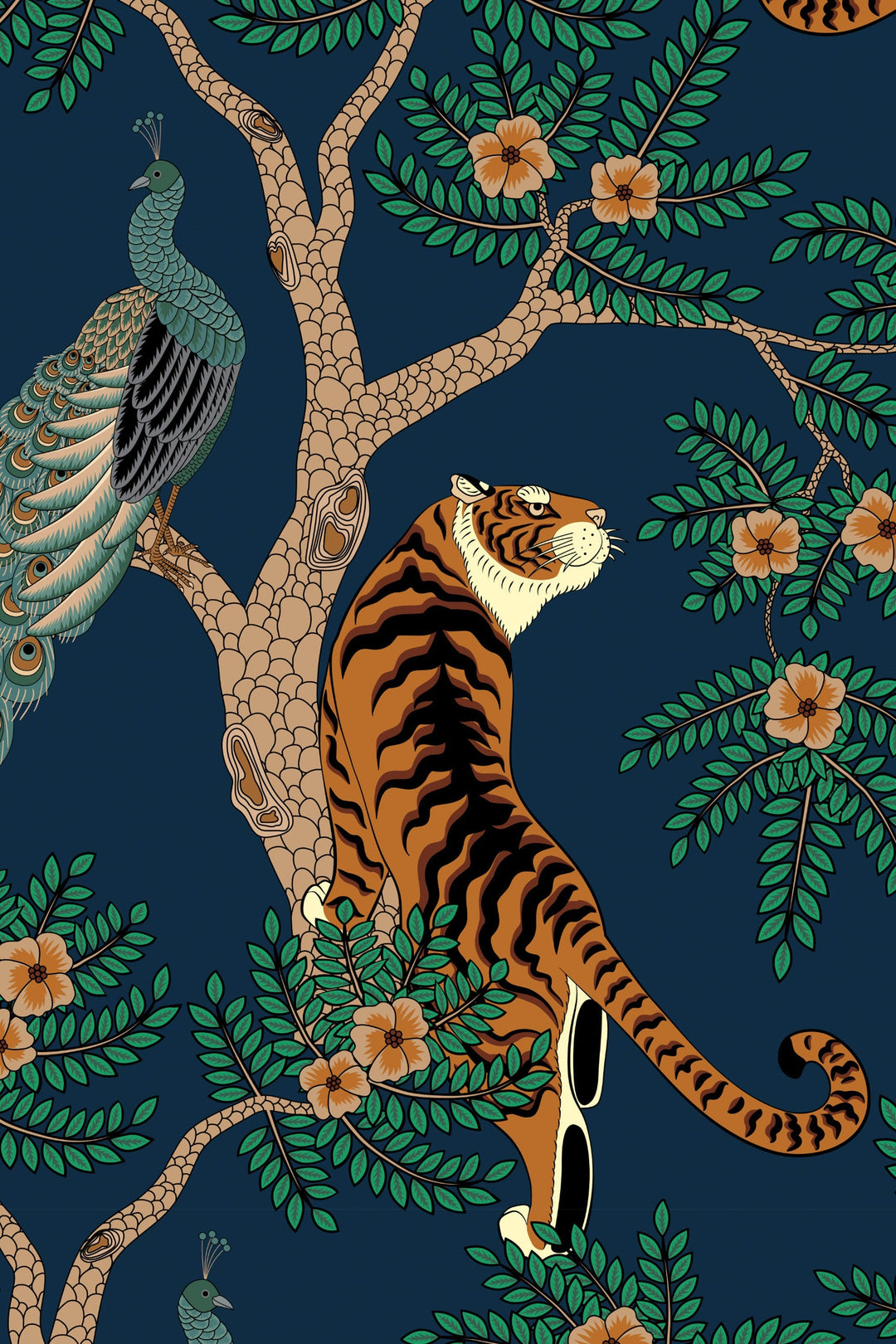 Tiger Wallpaper peel and stick, blue background